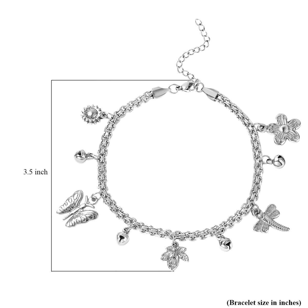 Nature Creations Bell Charm Anklet in Stainless Steel (9-11 in) image number 4