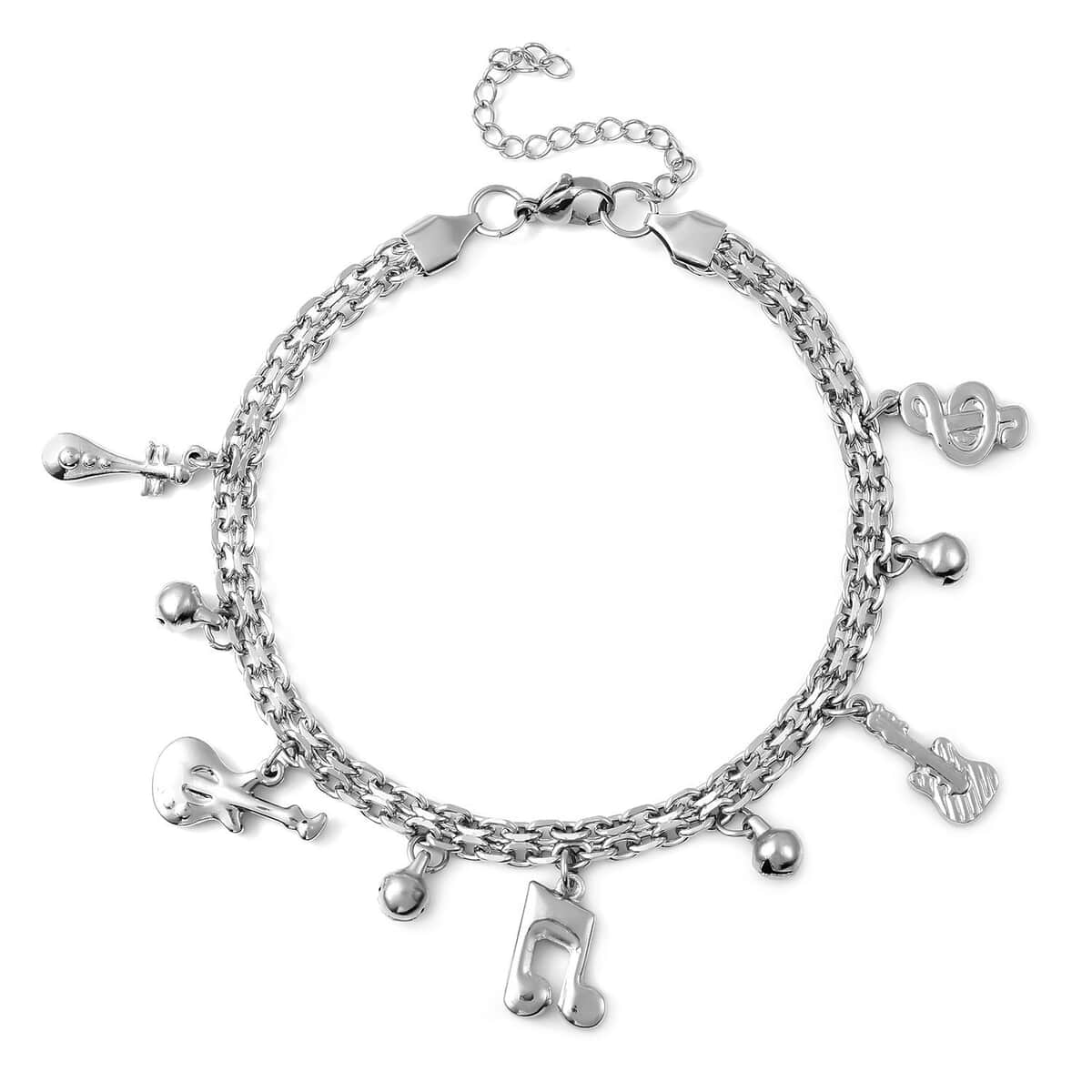 Musical Minds Bell Charm Anklet in Stainless Steel (9-11 in) image number 0
