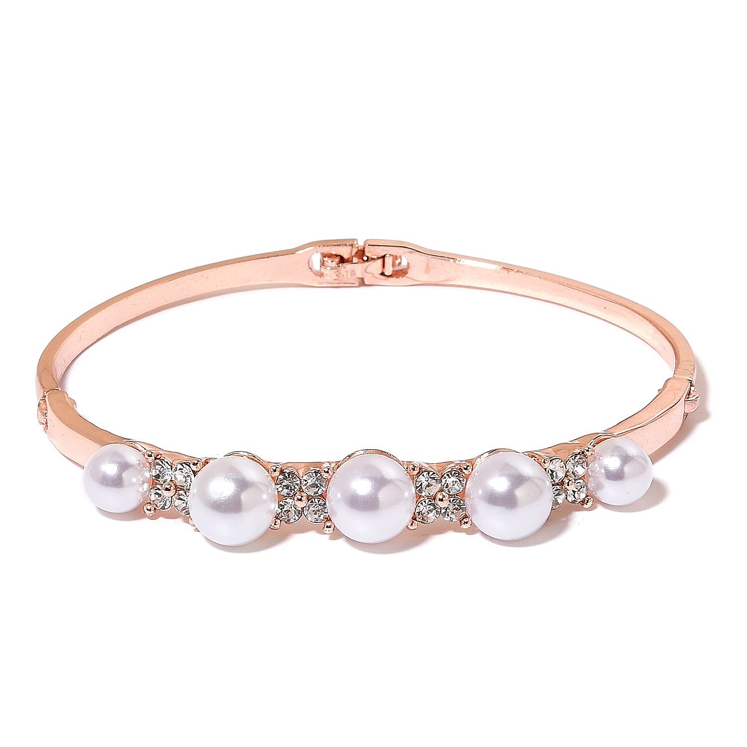 White Chroma Pearl, White Austrian Crystal Rosetone Bangle (8 in) and Earrings TGW 16.00 cts.