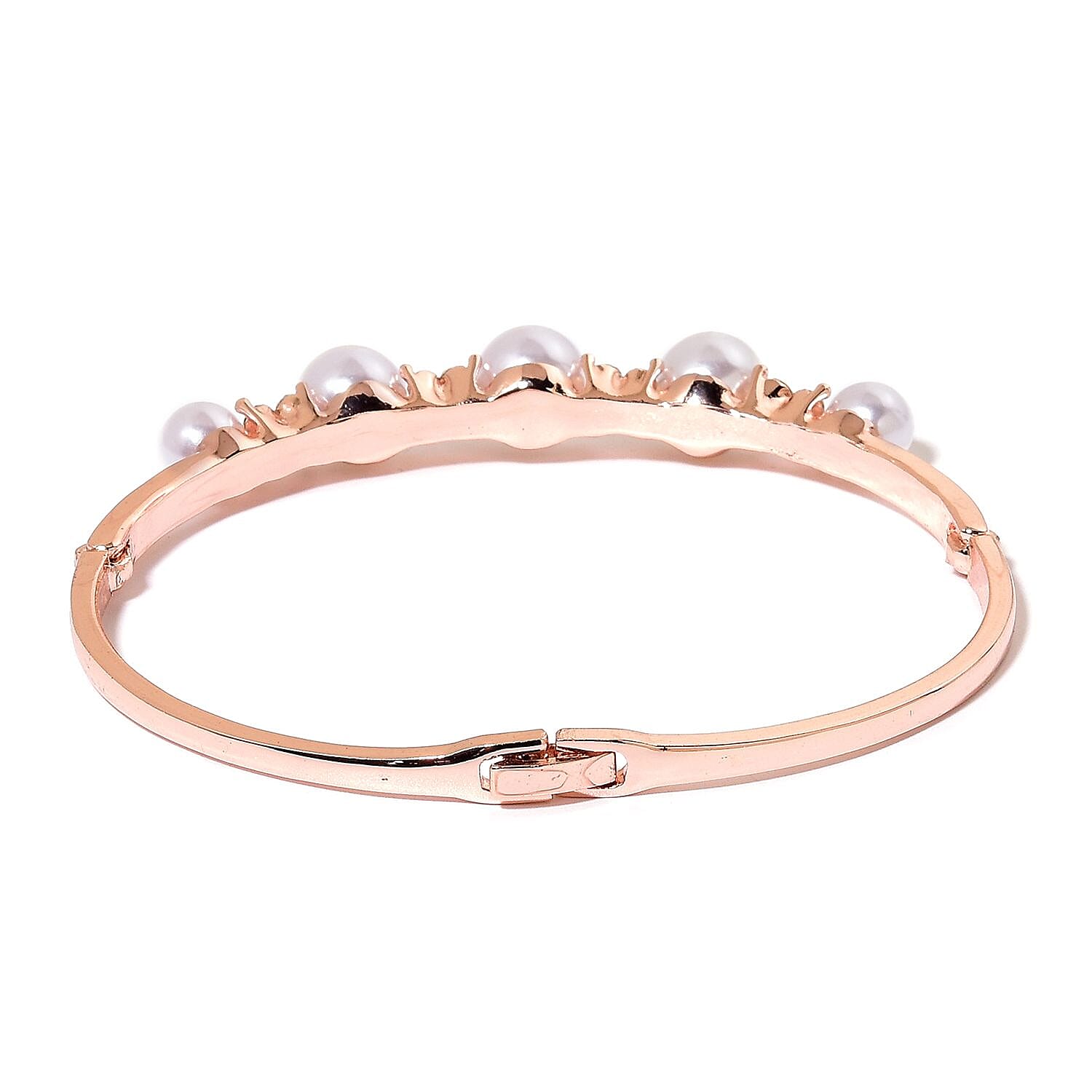 White Chroma Pearl, White Austrian Crystal Rosetone Bangle (8 in) and Earrings TGW 16.00 cts.