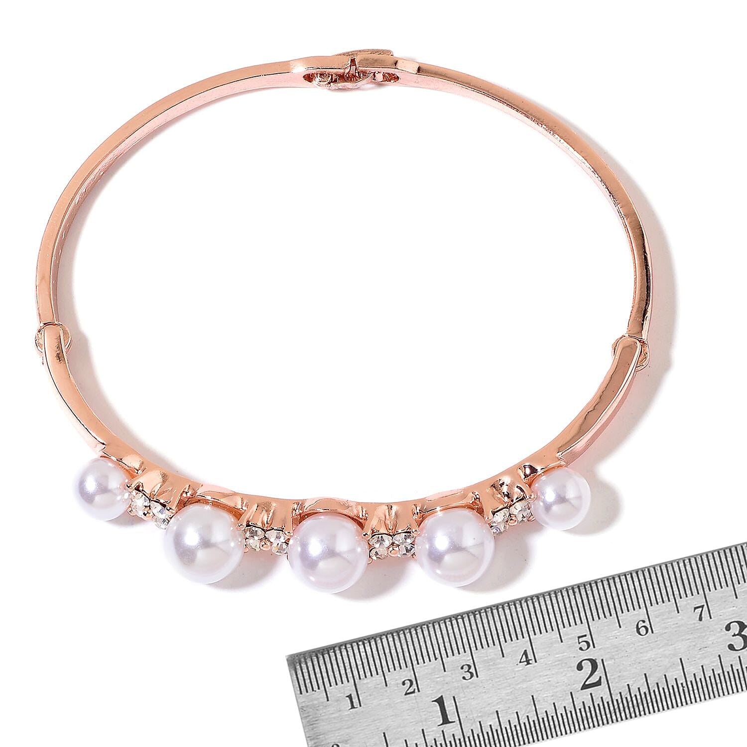 White Chroma Pearl, White Austrian Crystal Rosetone Bangle (8 in) and Earrings TGW 16.00 cts.