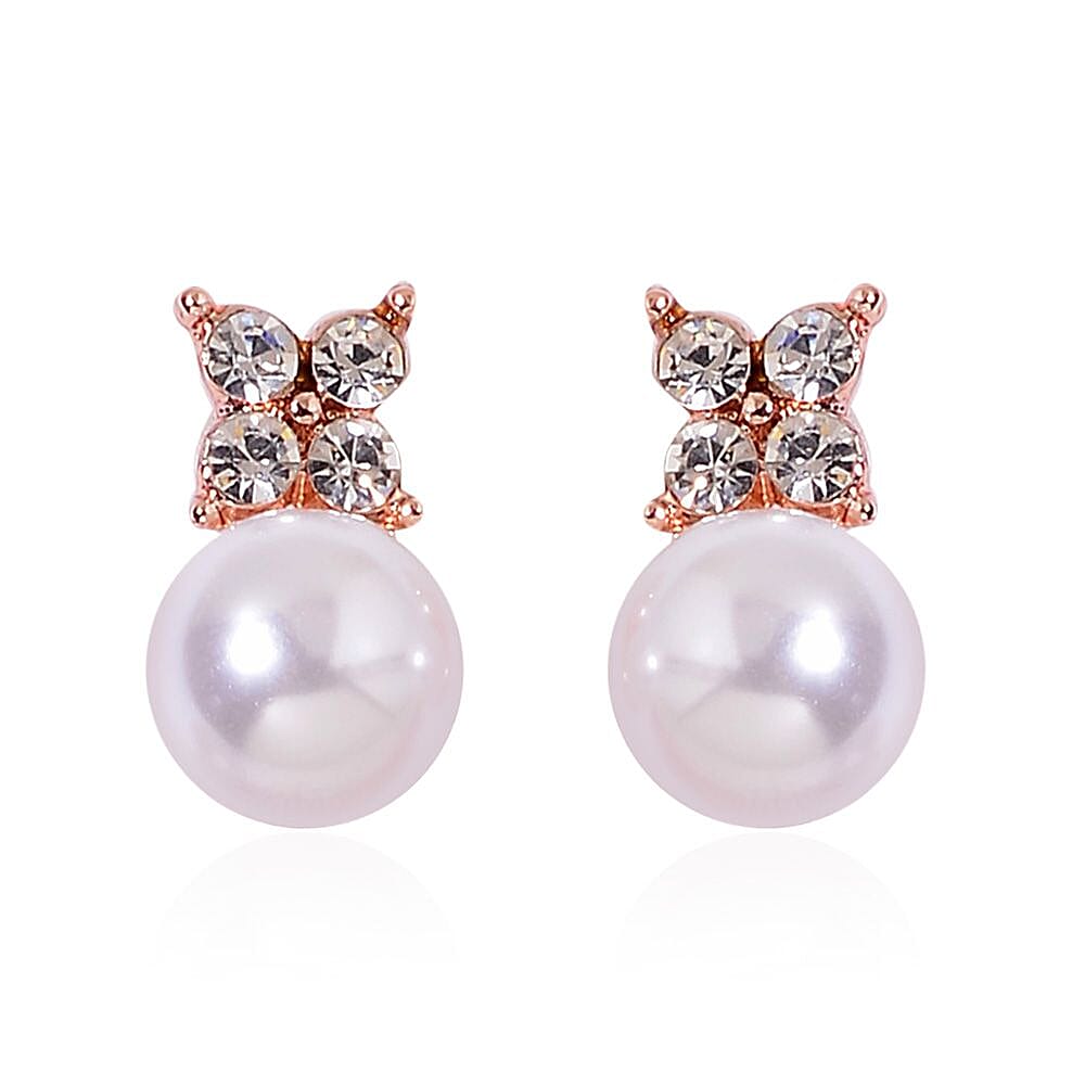 White Chroma Pearl, White Austrian Crystal Rosetone Bangle (8 in) and Earrings TGW 16.00 cts.