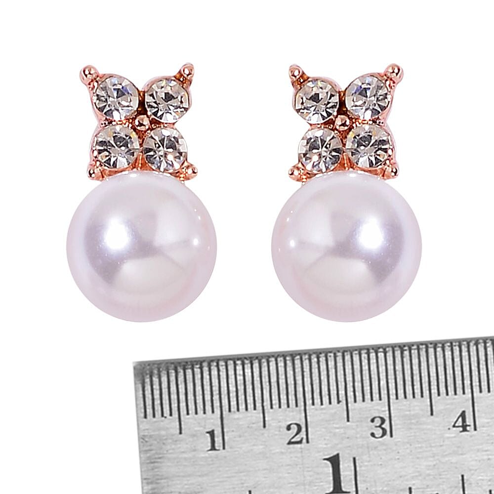White Chroma Pearl, White Austrian Crystal Rosetone Bangle (8 in) and Earrings TGW 16.00 cts.