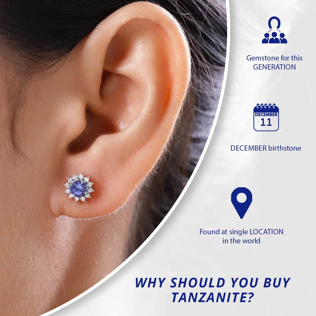Tanzanite Earrings with Natural Zircon Flower Stud Earrings for Women in Platinum Over Sterling Silver, Wedding Gift for Her 1.00 ctw image number 2