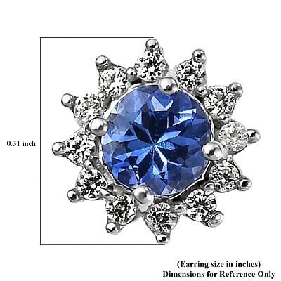 D'Joy Tanzanite and White Zircon 1.00 ctw Flower Stud Earrings in Platinum Over Sterling Silver