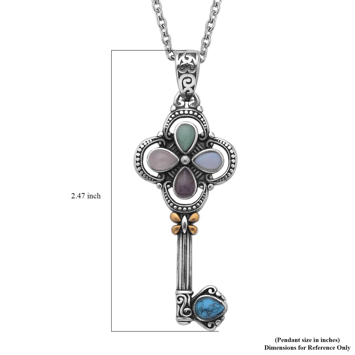 Multi Gemstone Key Pendant Necklace 20 Inches in ION Plated Yellow Gold and Stainless Steel 2.50 ctw image number 5