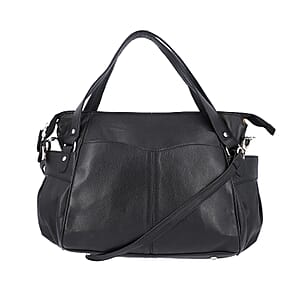 Black Genuine Leather RFID Sling Bag with Standing Studs