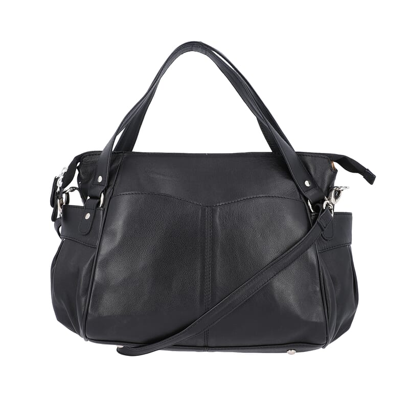 Black Genuine Leather RFID Sling Bag with Standing Studs