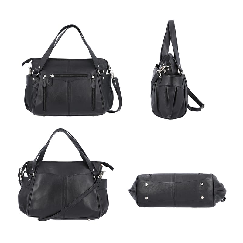 Black Genuine Leather RFID Sling Bag with Standing Studs