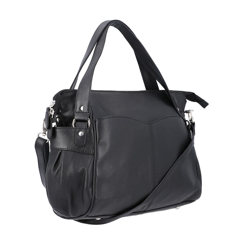 Black Genuine Leather RFID Sling Bag with Standing Studs