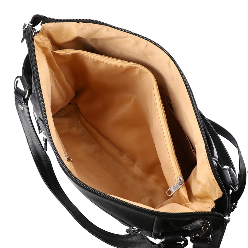 Black Genuine Leather RFID Sling Bag with Standing Studs