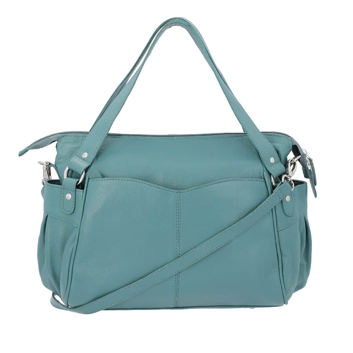 Teal Genuine Leather RFID Sling Bag with Standing Studs image number 0