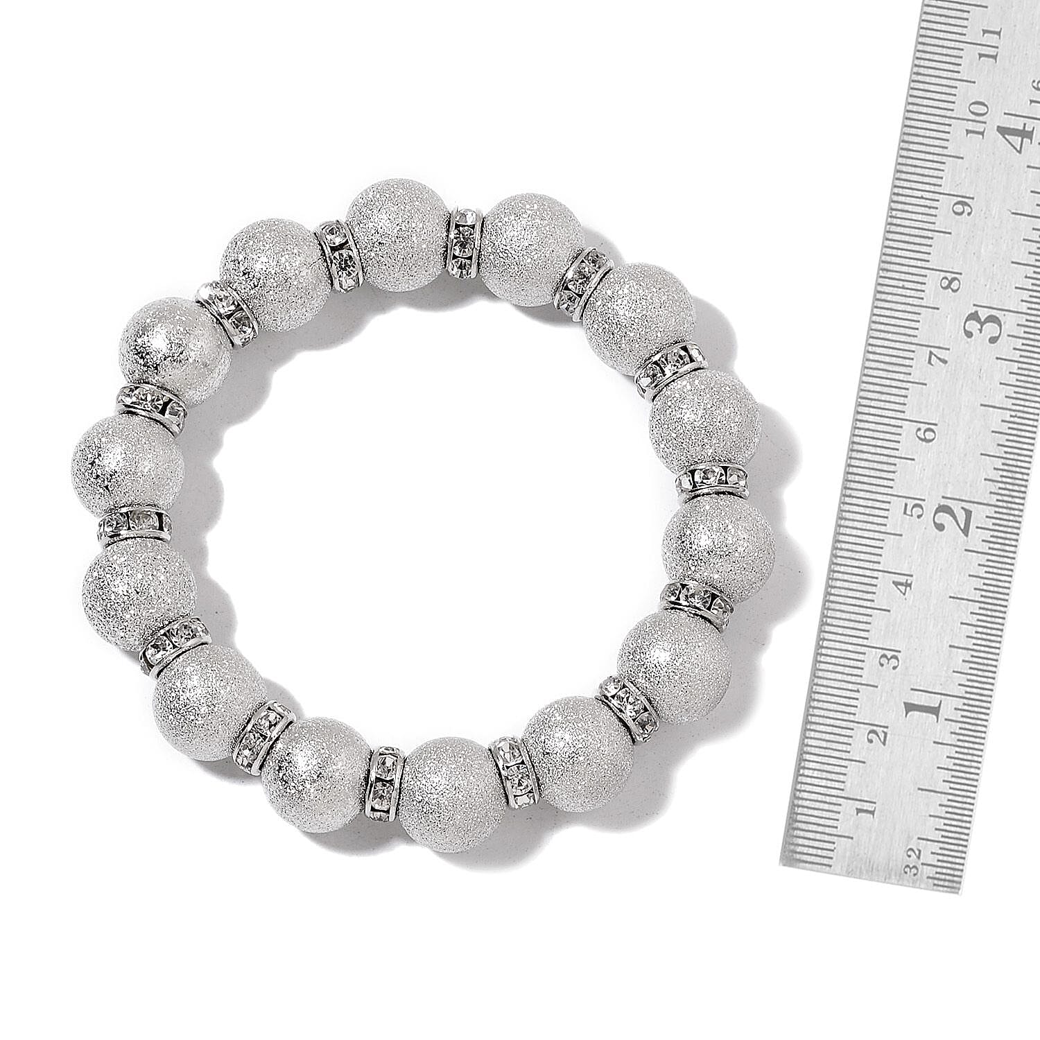Multi Gemstone, Chroma, White and Blue Austrian Crystal Set of 5 Bracelets in Silvertone (Stretchable)