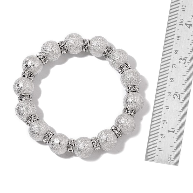 Multi Gemstone, Chroma, White and Blue Austrian Crystal Set of 5 Bracelets in Silvertone (Stretchable)