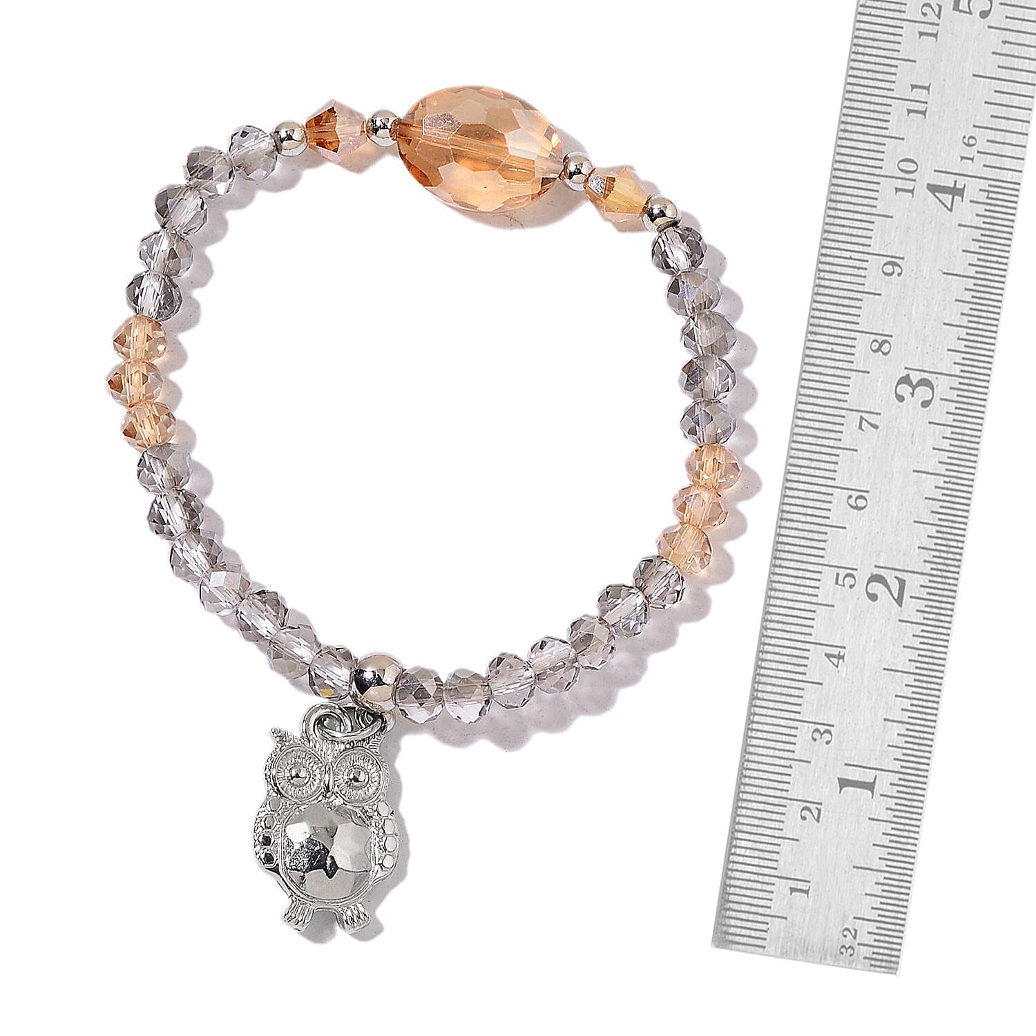 Multi Gemstone, Chroma, White and Blue Austrian Crystal Set of 5 Bracelets in Silvertone (Stretchable)