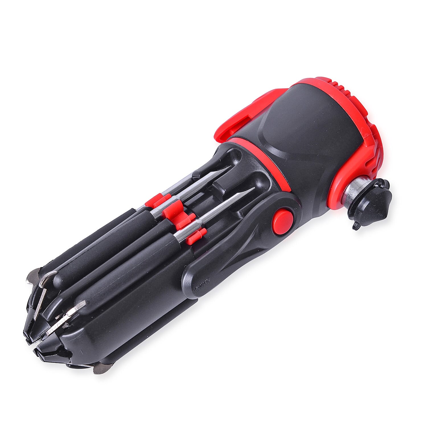 Stainless Steel Black 12 in 1 Emergency Hammer with Cover (AAA Batteries Not Included)