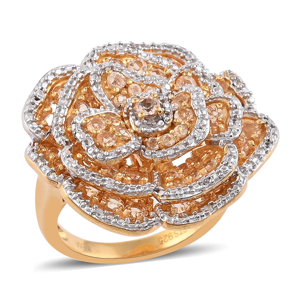 2.28 ctw Imperial Topaz and Zircon Ring in 14K Yellow Gold Over Sterling Silver (Size 8)