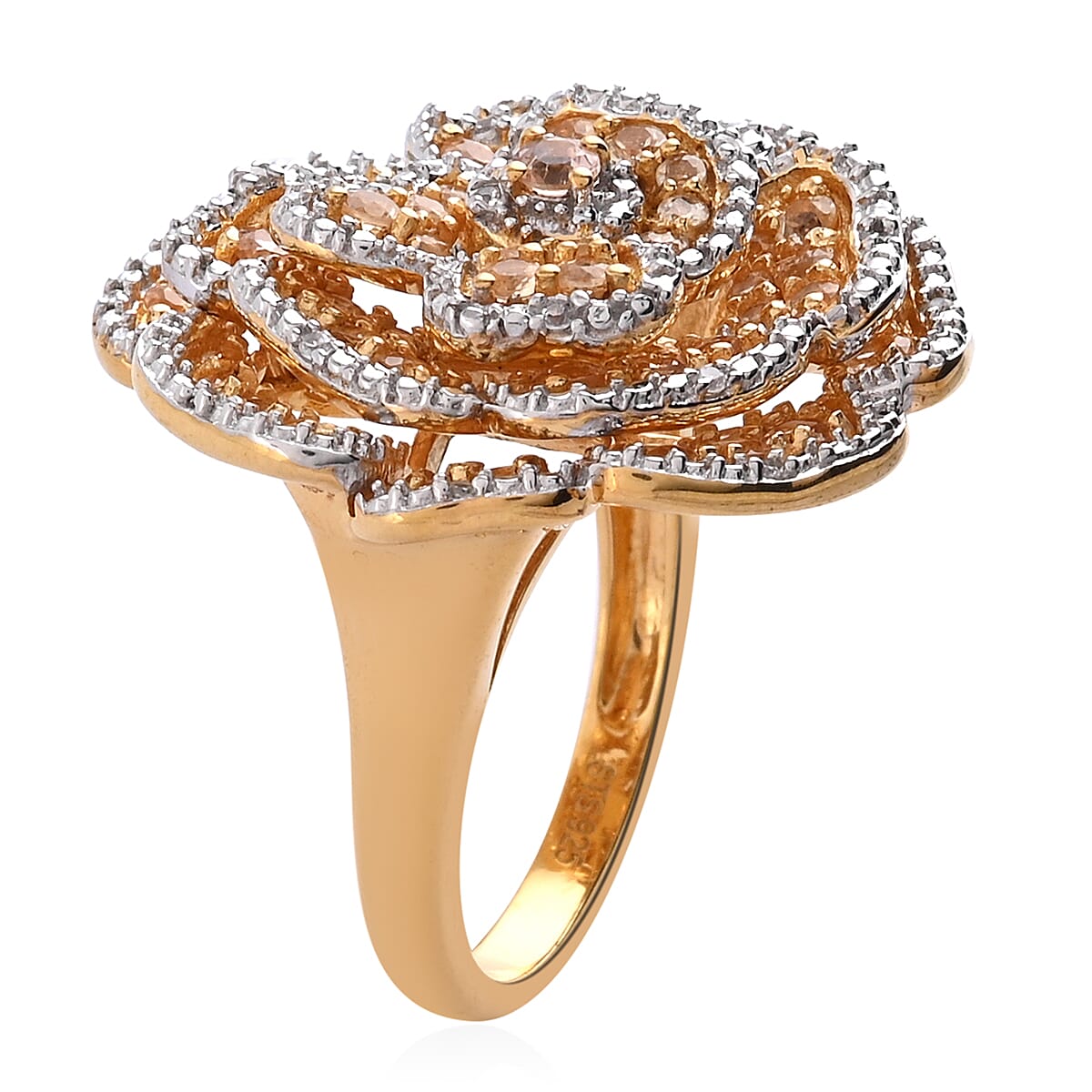 2.28 ctw Imperial Topaz and Zircon Ring in 14K Yellow Gold Over Sterling Silver (Size 8)