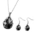 Set of Black Onyx Floral Earrings and Pendant Necklace, White Austrian Crystal Accent Jewelry Set in Stainless Steel, Birthday Gifts For Her 60.35 ctw image number 0