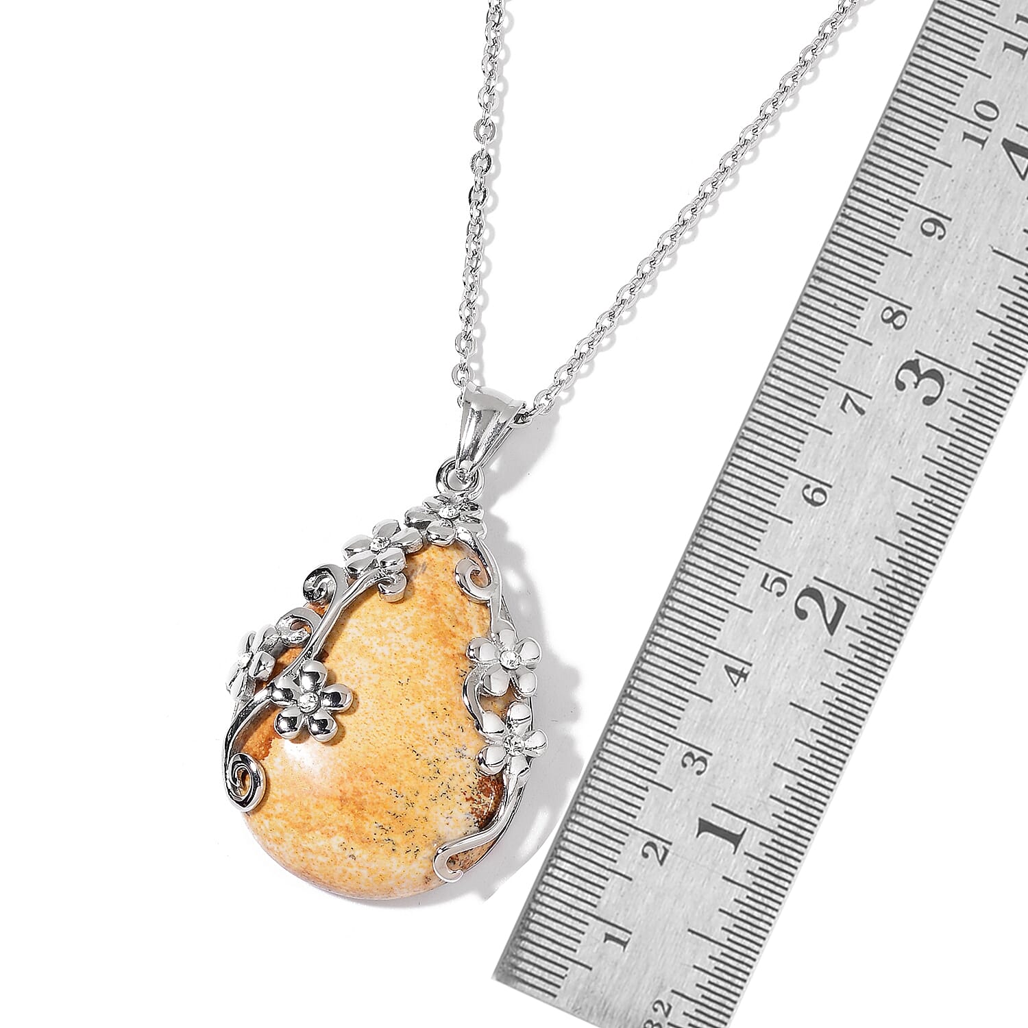 Picture Jasper and White Austrian Crystal Lever Back Floral Earrings and Pendant Necklace 20 Inches in Stainless Steel 70.30 ctw