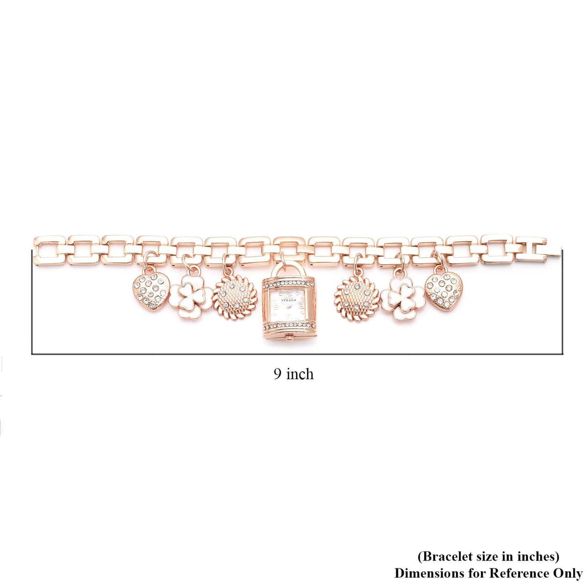 Strada Austrian Crystal and Enameled Japanese Movement Multi Charm Bracelet Watch (7.50 in) in Rosetone image number 6