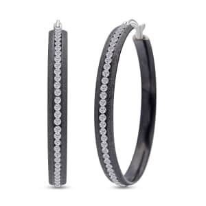 Austrian Crystal Hoop Earrings in ION Plated Black Stainless Steel