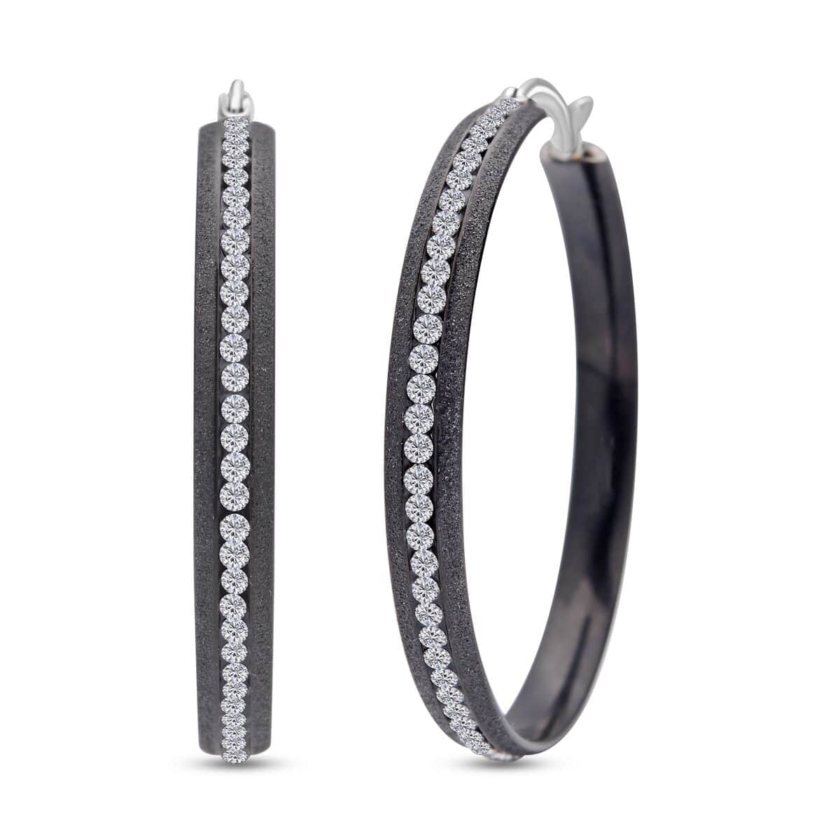 Value Buy Austrian Crystal Hoop Earrings in ION Plated Black Stainless Steel image number 0