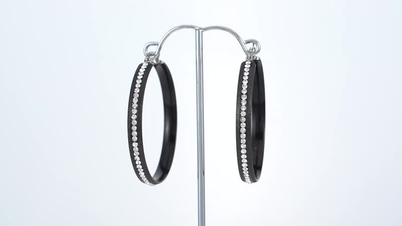 Value Buy Austrian Crystal Hoop Earrings in ION Plated Black Stainless Steel