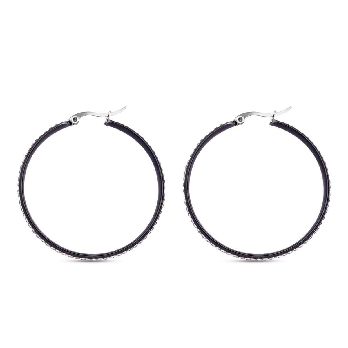 Value Buy Austrian Crystal Hoop Earrings in ION Plated Black Stainless Steel image number 3