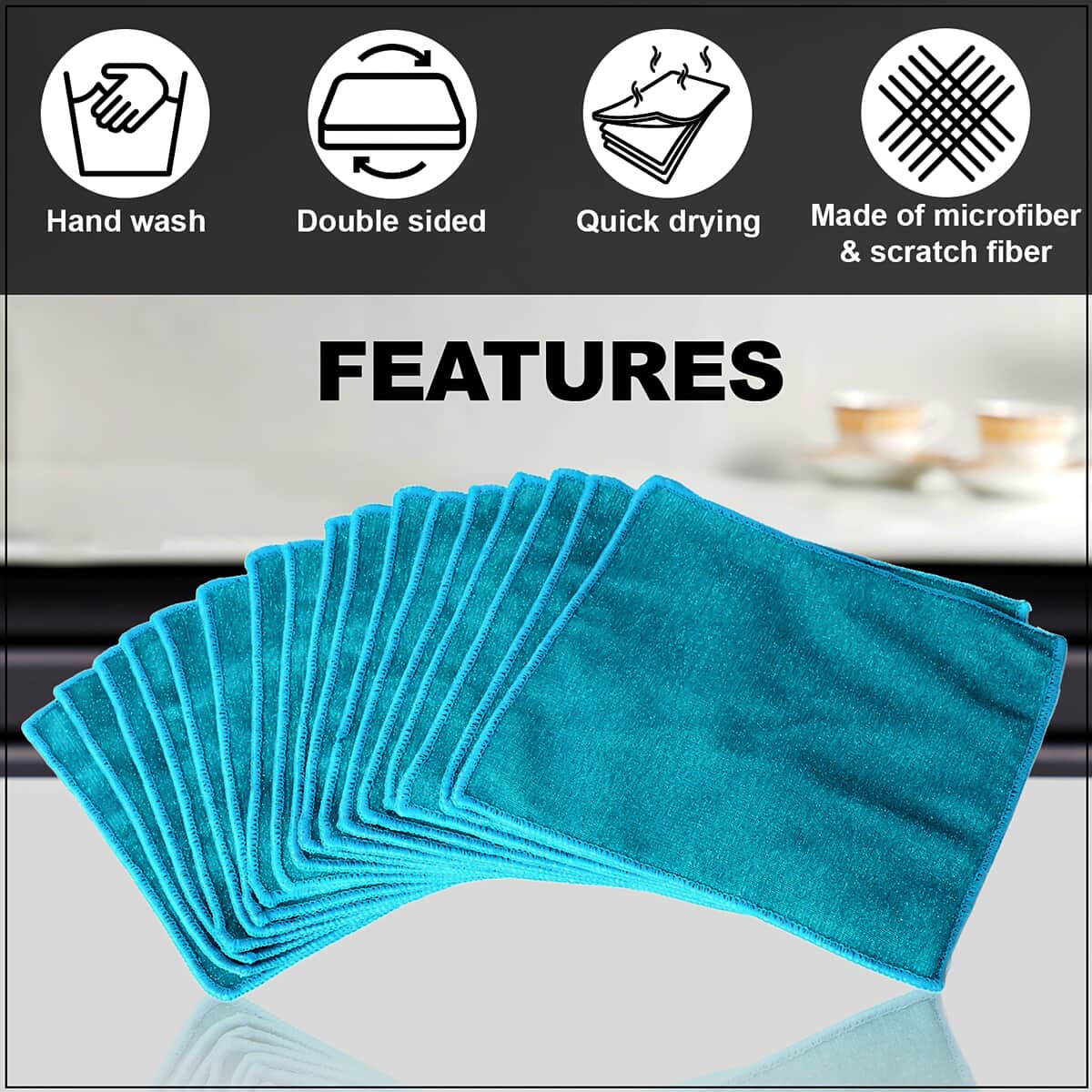 Set of 20 Turquoise Double Sided Microfiber and Scratch Fiber Dish Cloth (10 in) image number 2