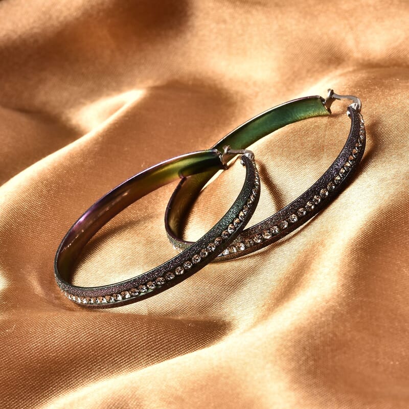 Austrian Crystal Hoop Earrings in ION Plated Rainbow Stainless Steel