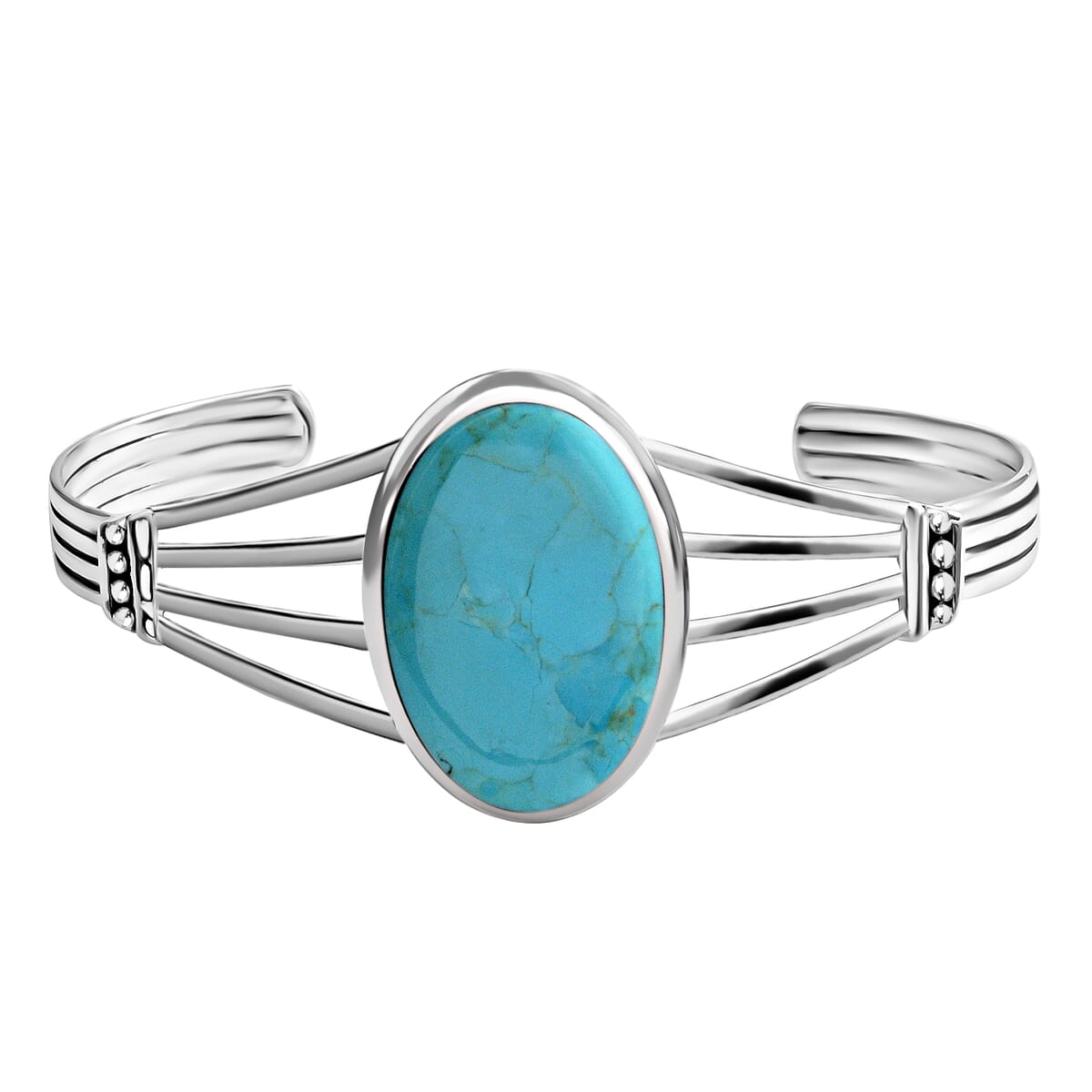 Santa Fe Style Kingman Turquoise Bracelet in Sterling Silver, Silver Cuff Bracelet (7 in) 3.75 ctw image number 0