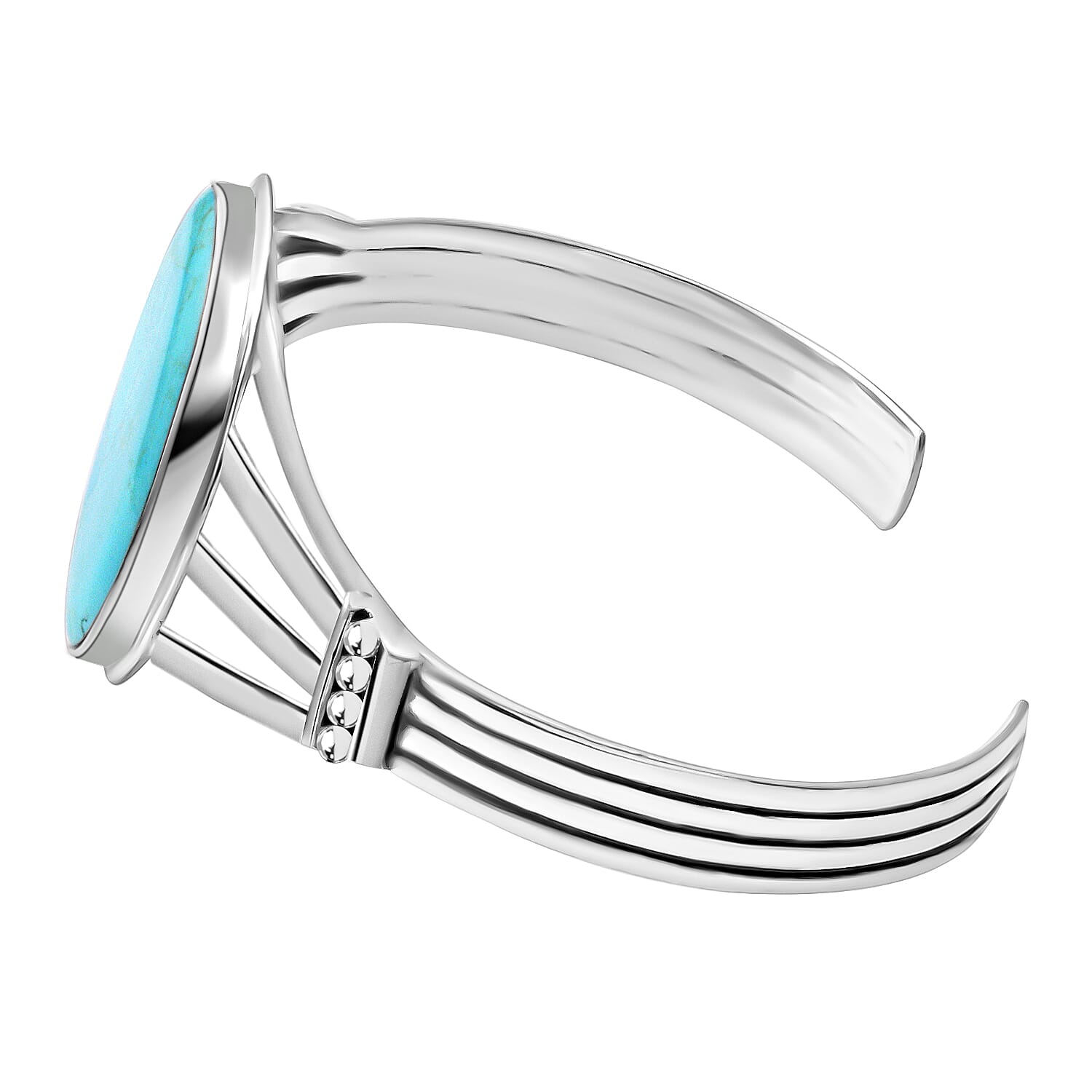 Santa Fe Style Kingman Turquoise Bracelet in Sterling Silver, Silver Cuff Bracelet (7 in) 3.75 ctw