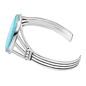 Santa Fe Style Kingman Turquoise Bracelet in Sterling Silver, Silver Cuff Bracelet (7 in) 3.75 ctw