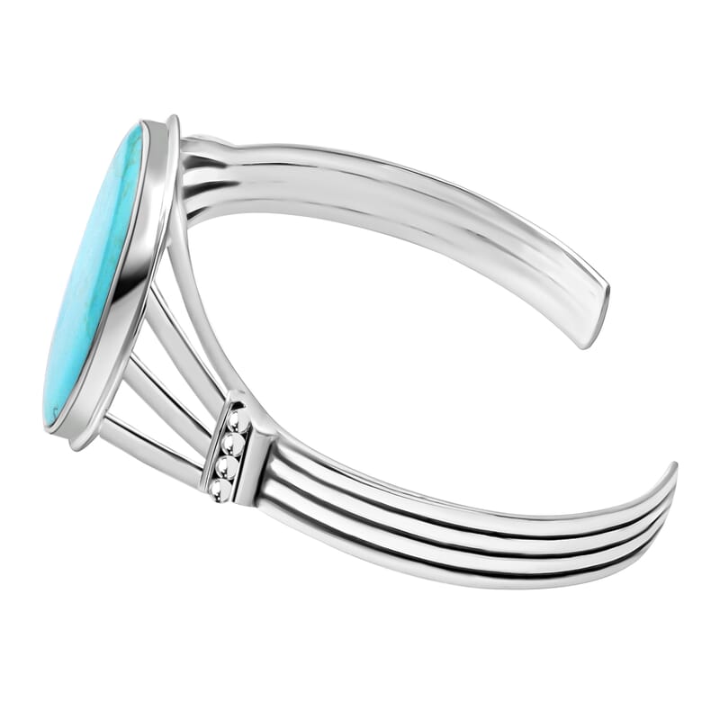 Santa Fe Style Kingman Turquoise Bracelet in Sterling Silver, Silver Cuff Bracelet (7 in) 3.75 ctw