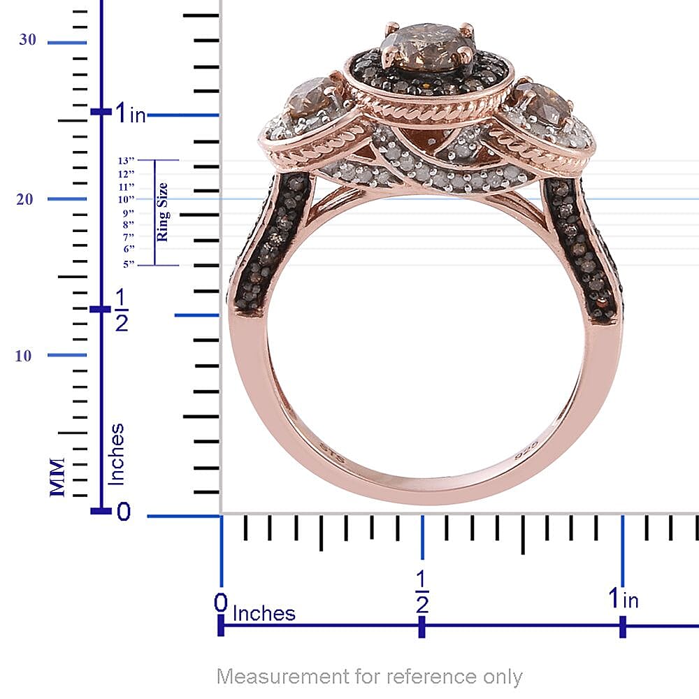 Natural Champagne and White Diamond Ring in 14K Rose Gold Over Sterling Silver (Size 7.0) 2.00 ctw