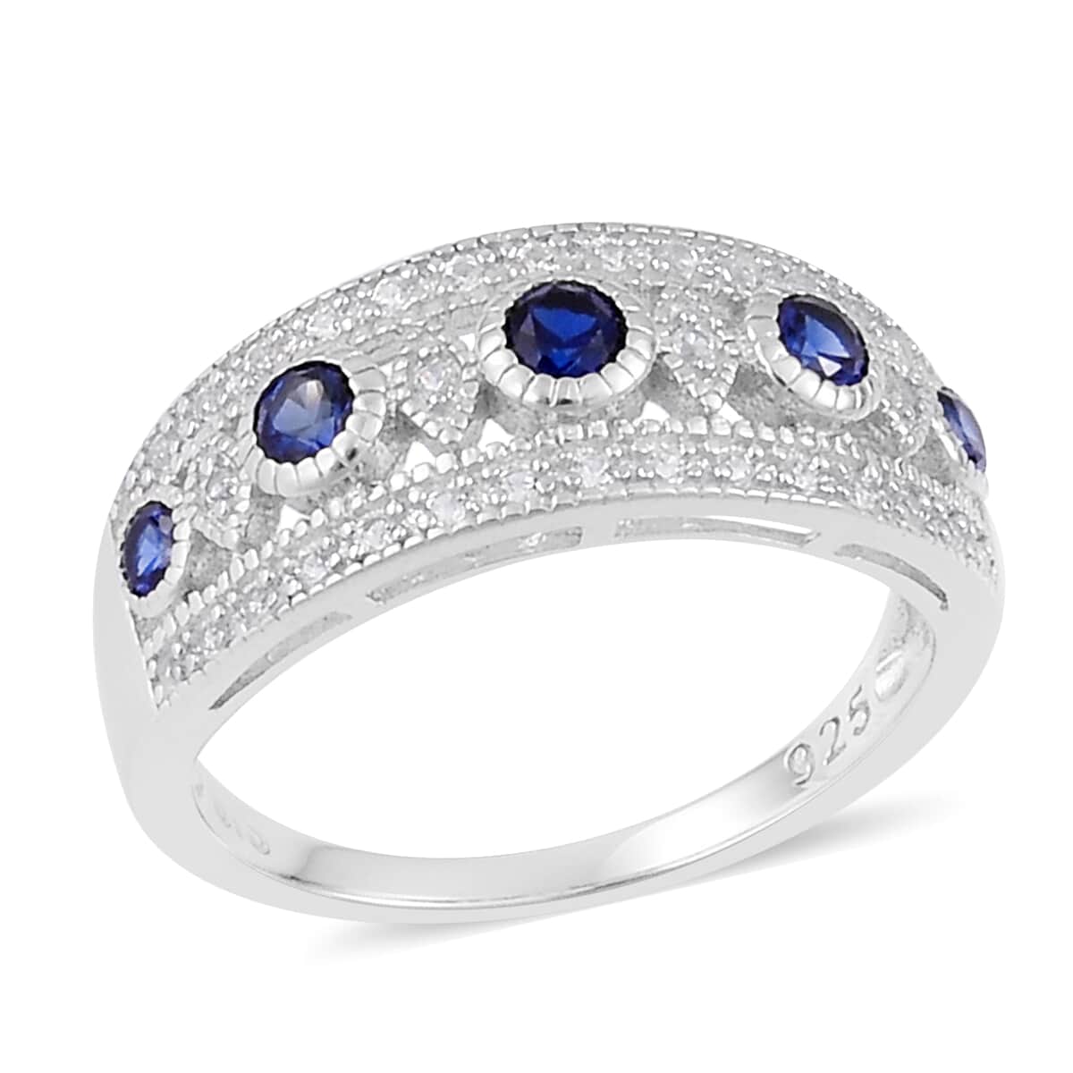 Lab Created Blue Sapphire and Lab Created White Sapphire Ring in Sterling Silver (Size 6.75) image number 0