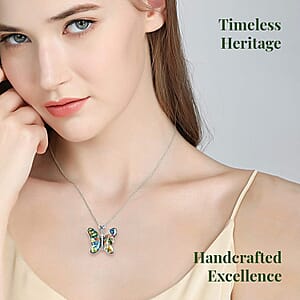 Multi Color Murano Style Butterfly Necklace in Stainless Steel 24 Inches