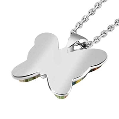Multi Color Murano Style Butterfly Necklace in Stainless Steel 24 Inches