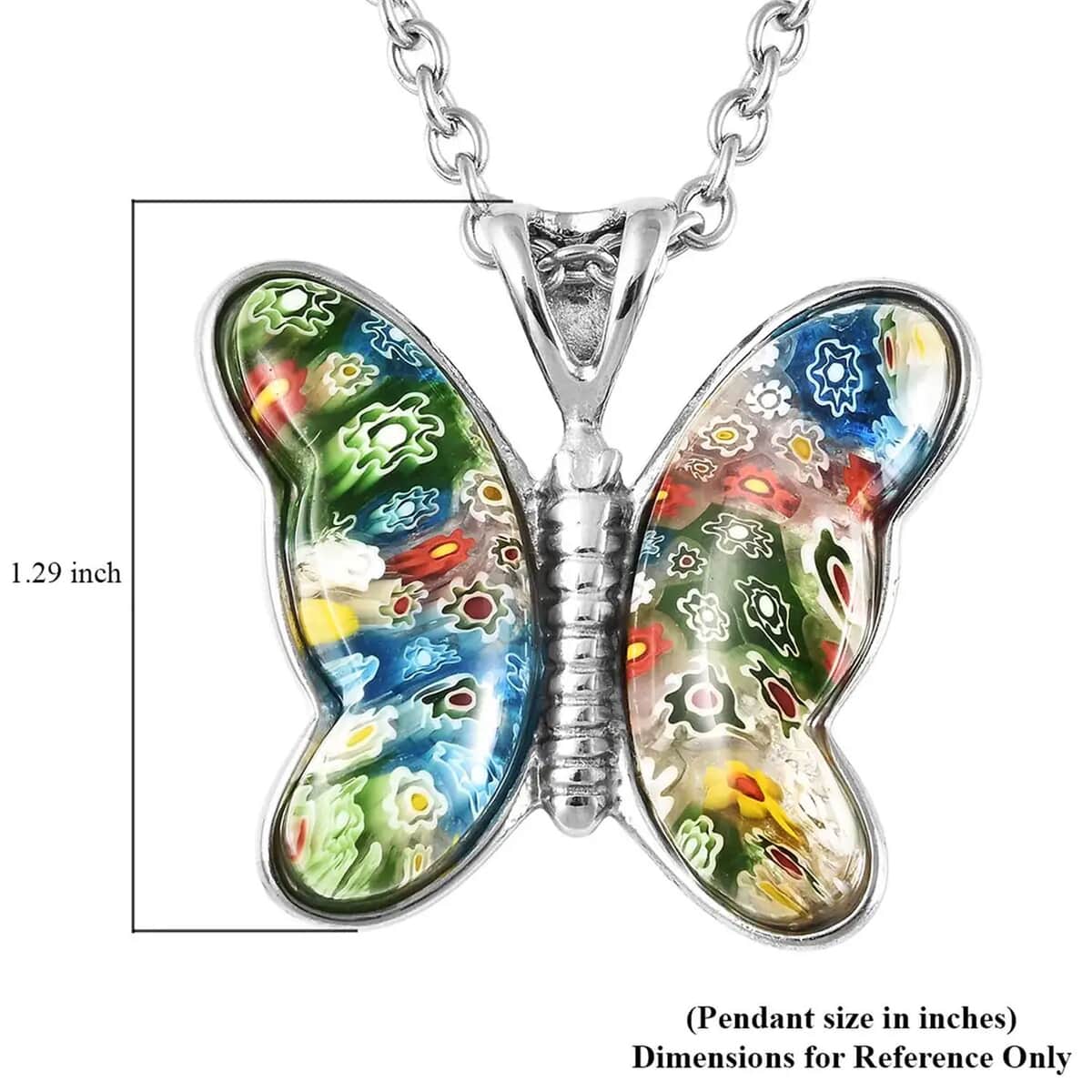 Murano Style Necklace in Stainless Steel, Butterfly Pendant, Wedding Gifts For Women (24 Inches) image number 6