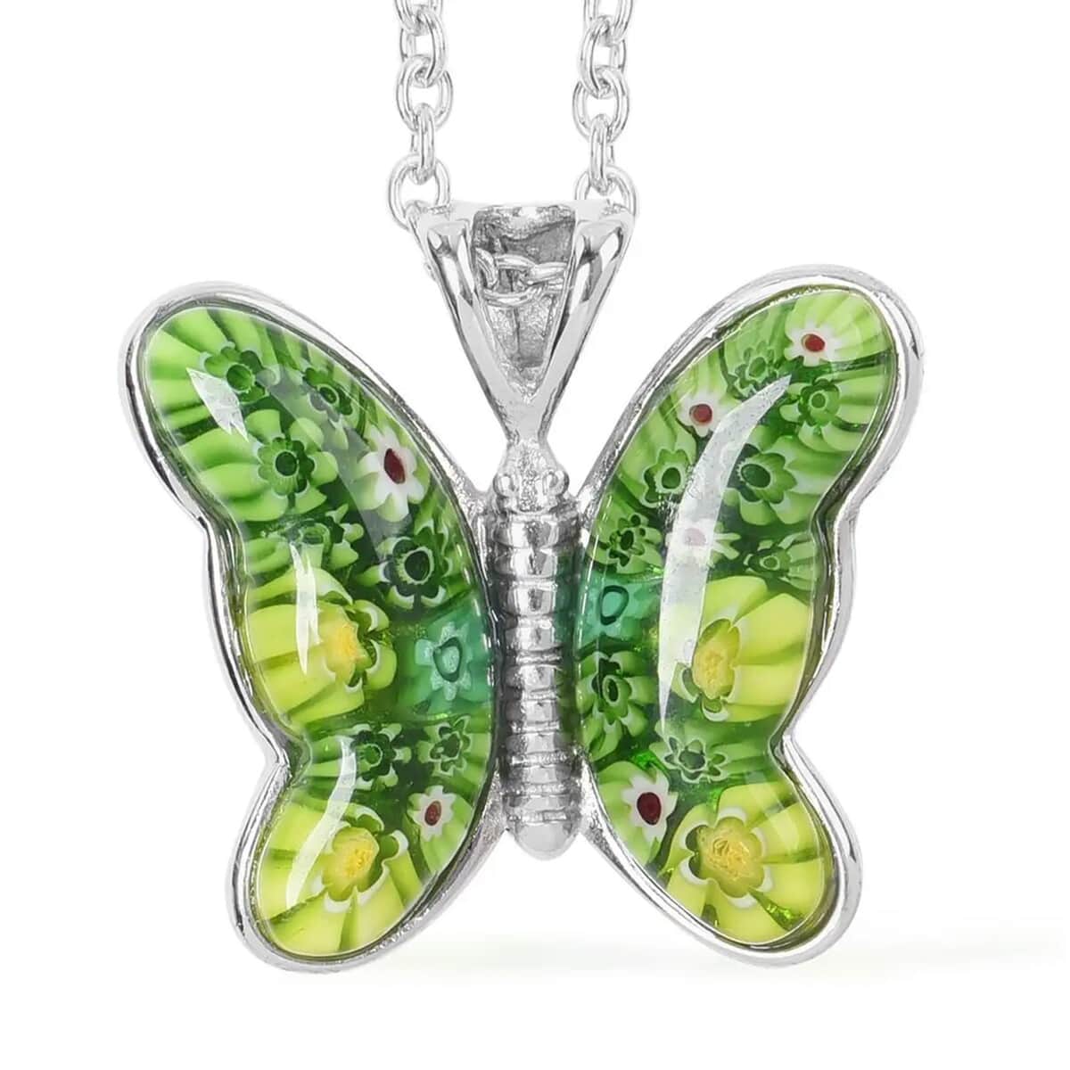 Green Murano Style  Necklace in Stainless Steel, Butterfly Pendant, Wedding Gifts For Women (24 Inches) image number 0