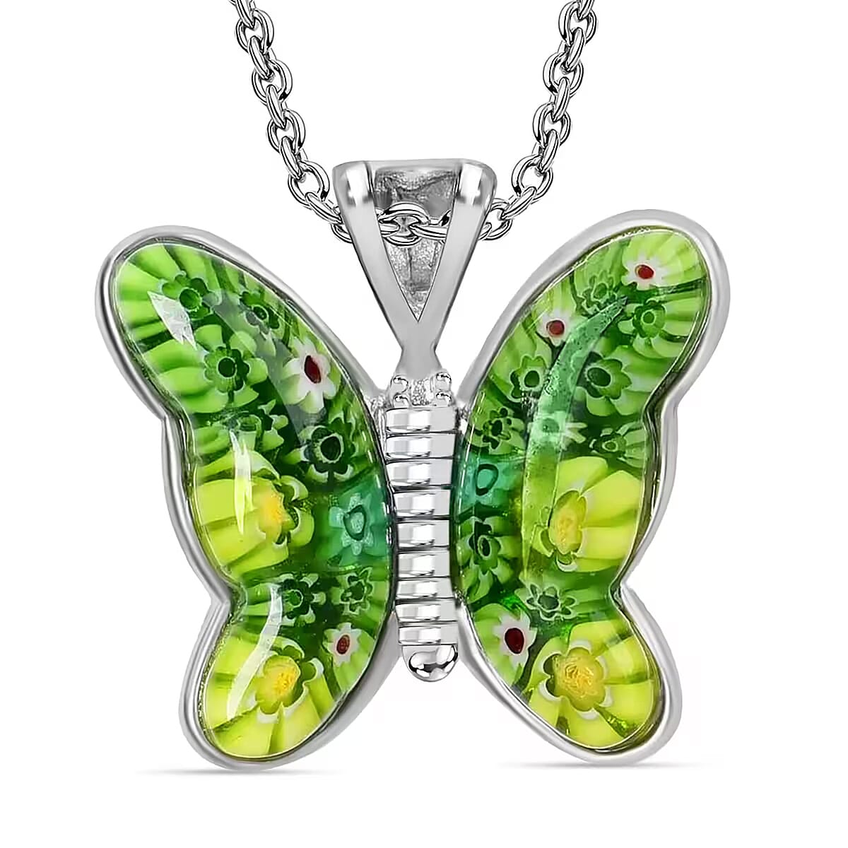 Green Murano Style  Necklace in Stainless Steel, Butterfly Pendant, Wedding Gifts For Women (24 Inches) image number 0