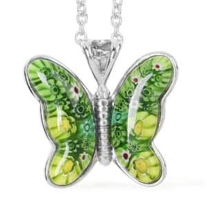 Green Murano Style  Necklace in Stainless Steel, Butterfly Pendant, Wedding Gifts For Women (24 Inches)