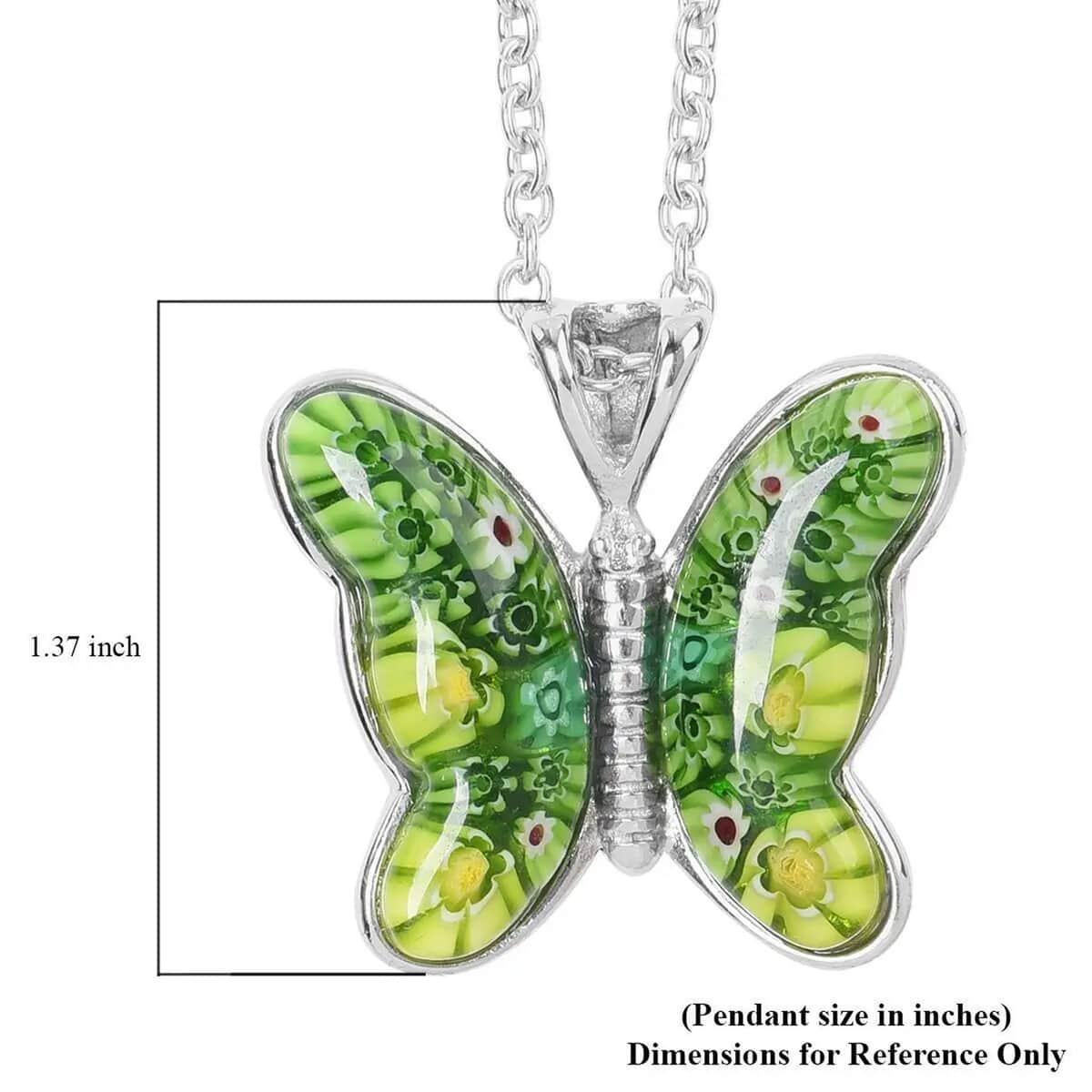 Green Murano Style  Necklace in Stainless Steel, Butterfly Pendant, Wedding Gifts For Women (24 Inches) image number 6