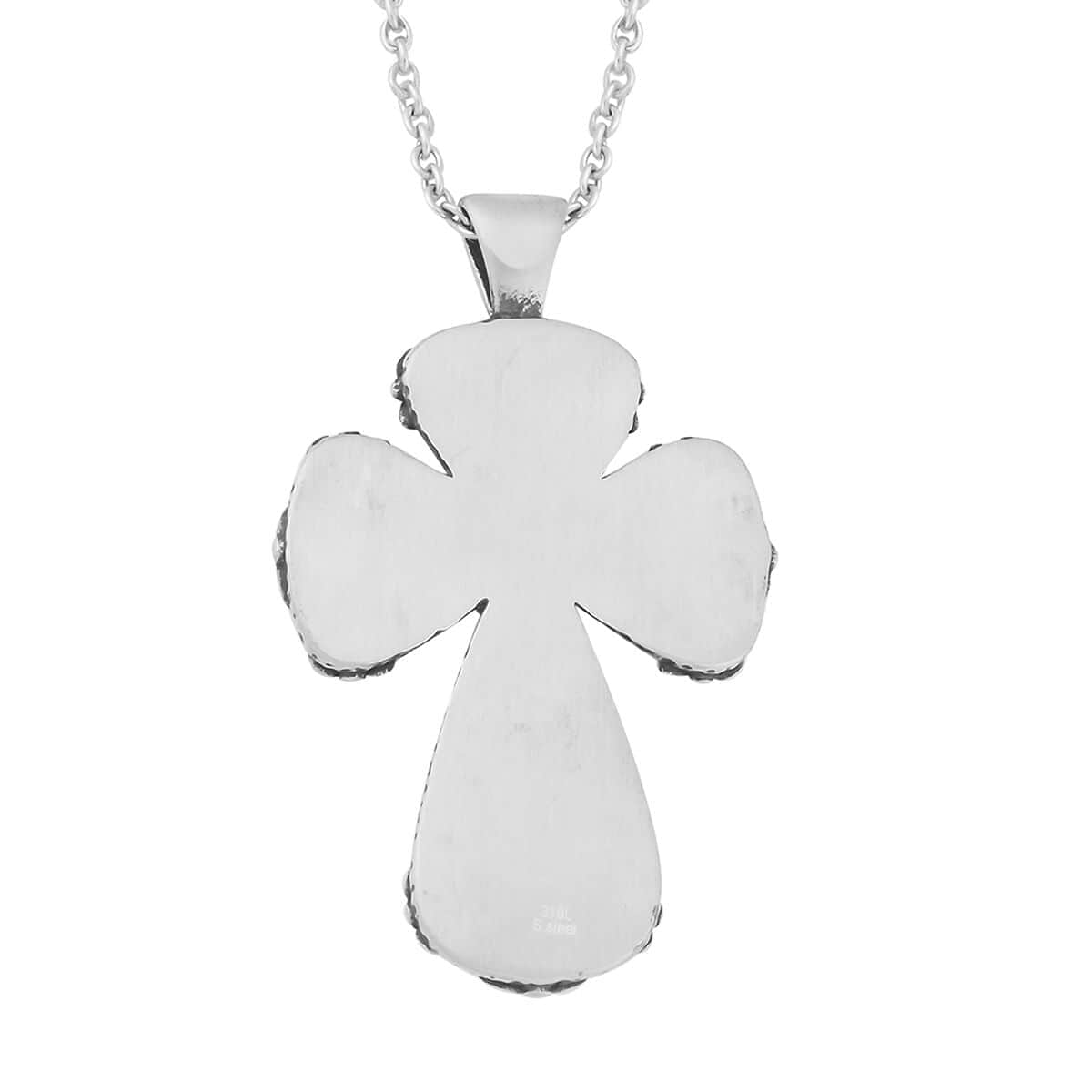 Murano Style Cross Pendant Necklace 20 Inches in Stainless Steel image number 4