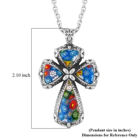 Murano Style Cross Pendant Necklace 20 Inches in Stainless Steel image number 5