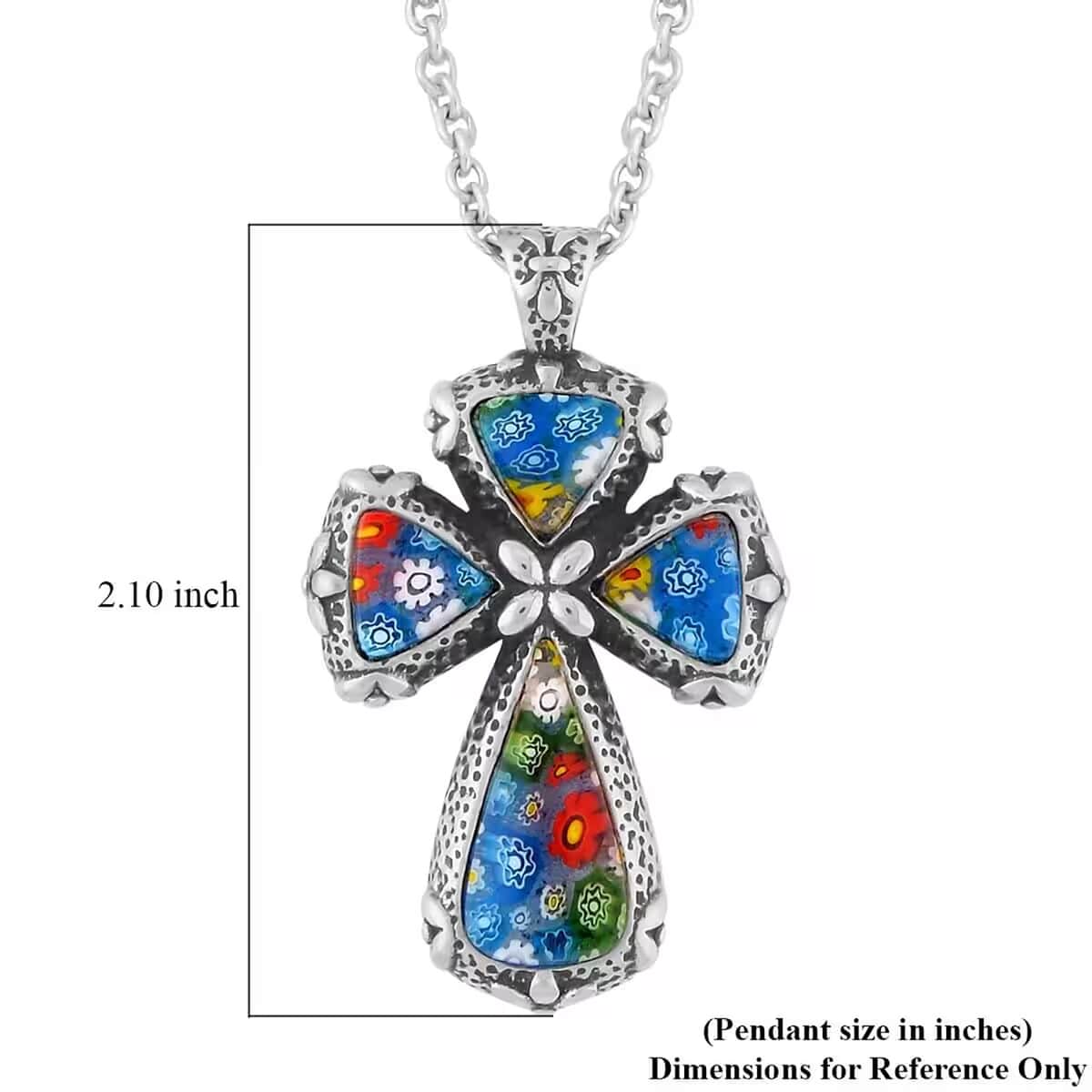 Multi Color Murano Style Cross Pendant Necklace For Women in Stainless Steel 20 Inches image number 6