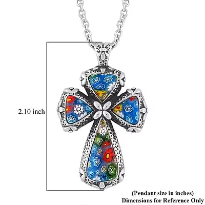 Multi Murano Style Cross Pendant Necklace For Women in Stainless Steel 20 Inches