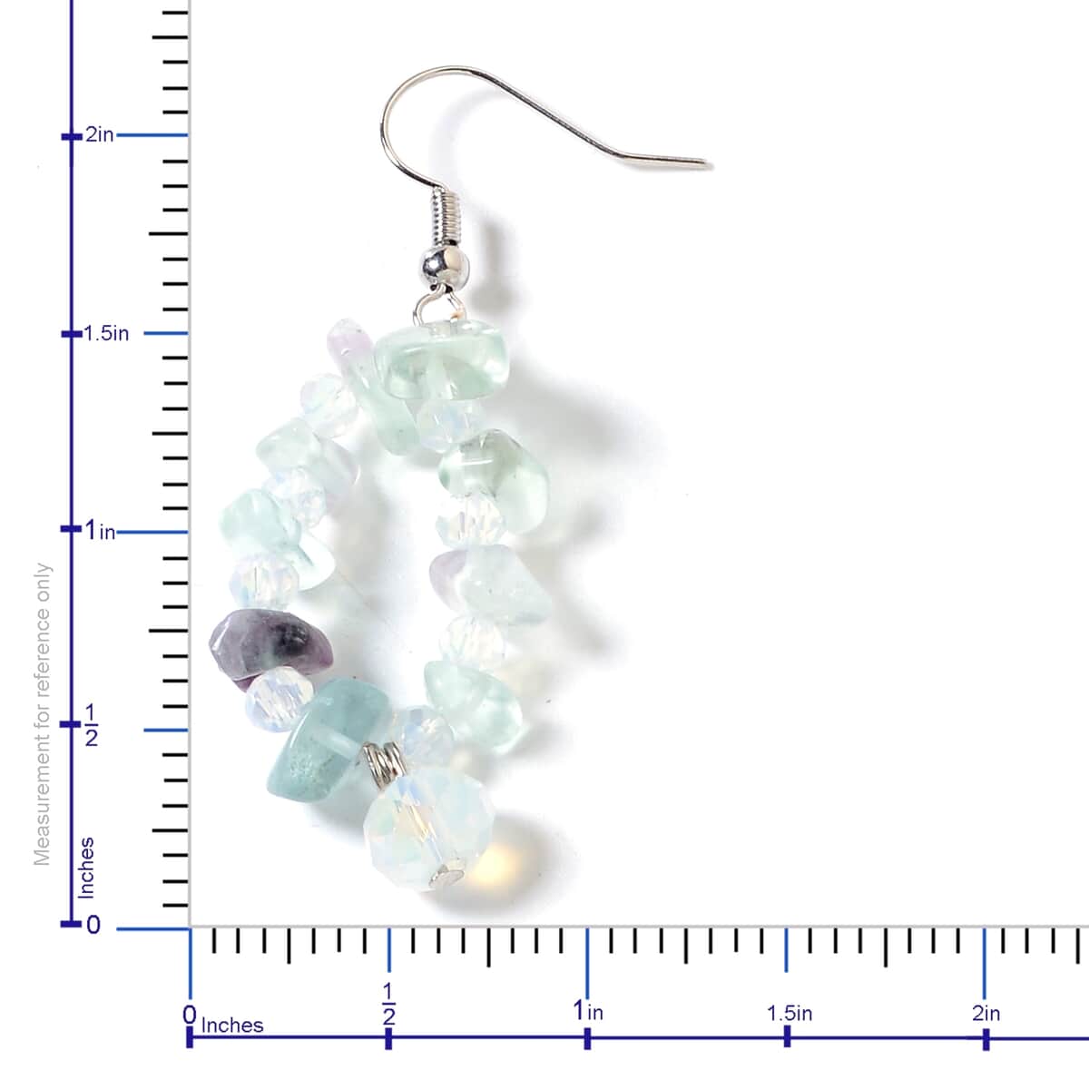 Fluorite and Opalite Earrings and Multi Strand Chips Necklace 18 Inches in Silvertone 563.00 ctw image number 5
