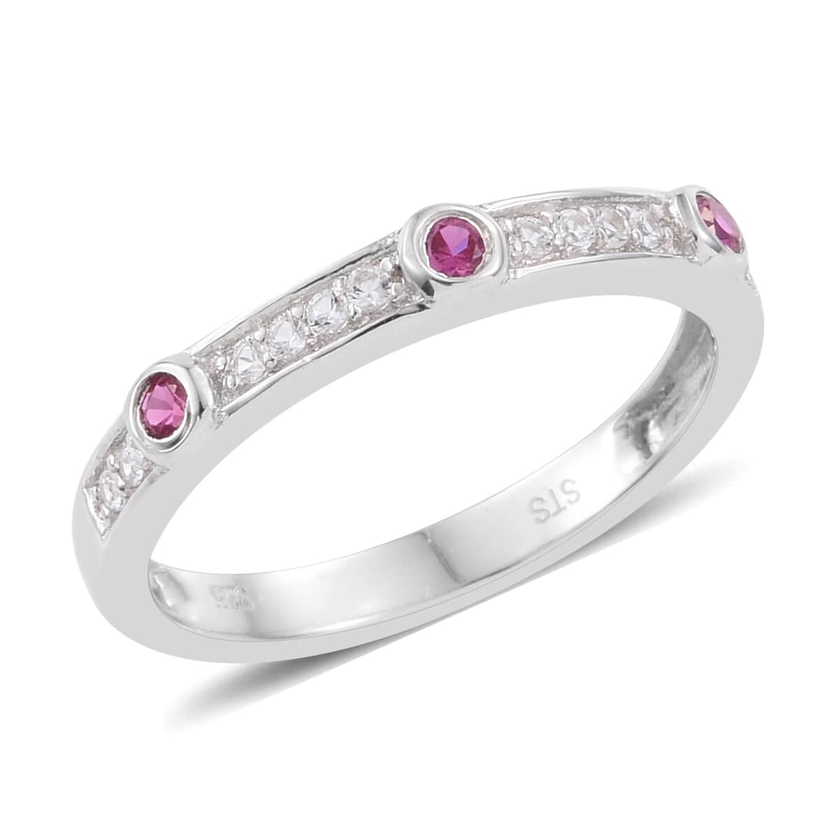 Created White Sapphire, Synthetic Ruby Sterling Silver Ring (Size 7) TGW 10.328 Cts. TGW 10.33 Cts. image number 0